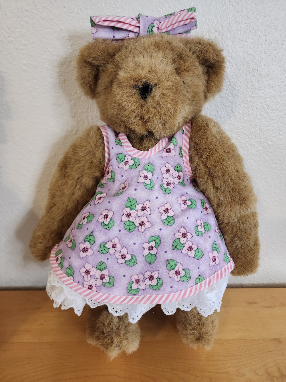 Vintage Vermnot Teddy Bear 16" Jointed Bear Pink Flowered Dress 1997 Retired